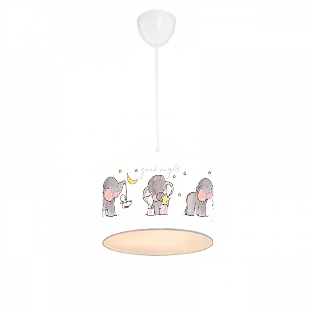 Παιδικό φωτιστικό μονόφωτο "PWL-1094" από ύφασμα σε λευκό/γκρι χρώμα Ε27 Φ24x70