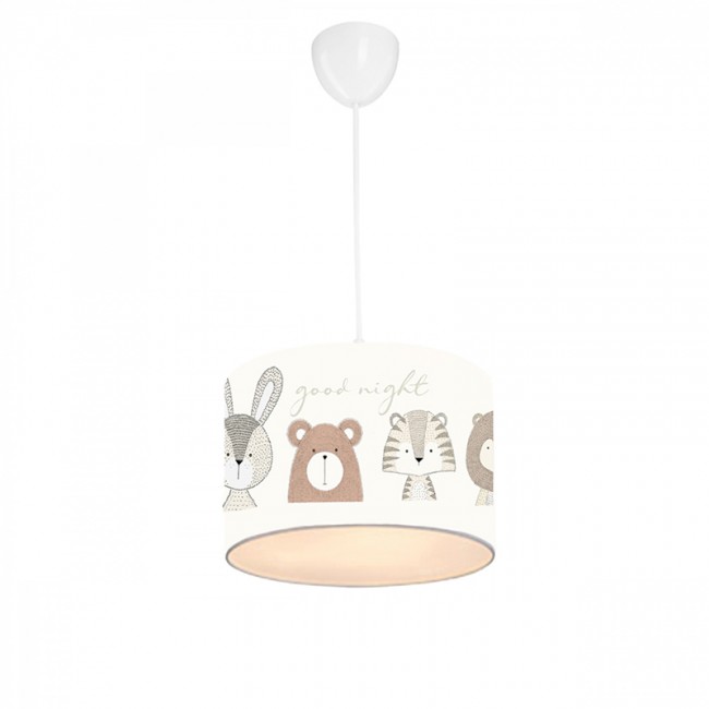 Παιδικό φωτιστικό μονόφωτο "PWL-1095" από ύφασμα σε γκρί/λευκό χρώμα Ε27 Φ24x70