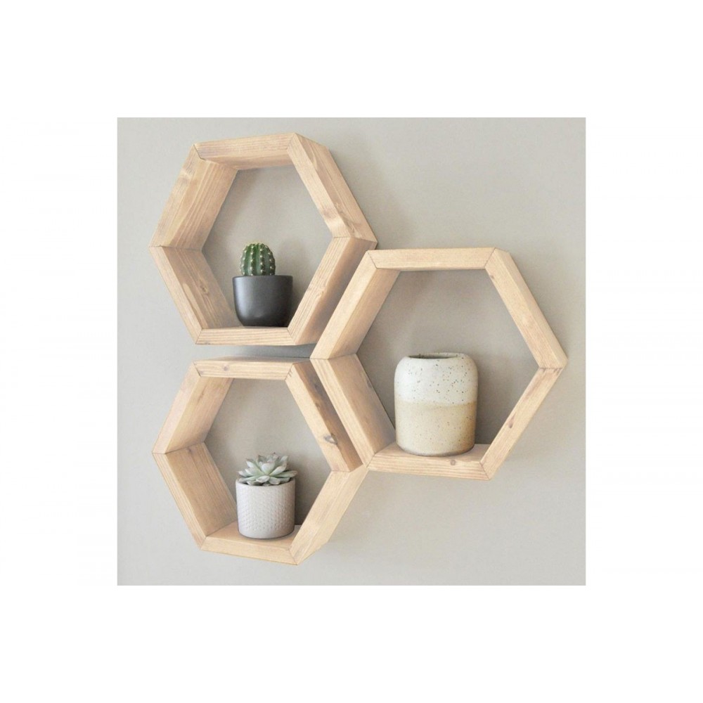 Ραφιέρα τοίχου "RADIX" 3 τμχ από μασίφ ξύλο σε φυσικό χρώμα 30x9x34