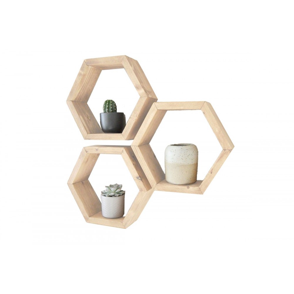 Ραφιέρα τοίχου "RADIX" 3 τμχ από μασίφ ξύλο σε φυσικό χρώμα 30x9x34