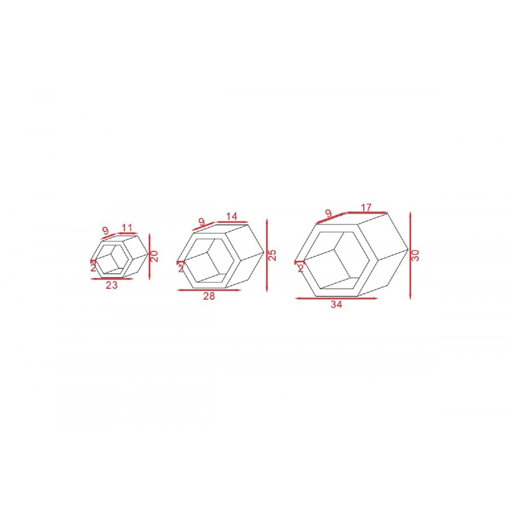Ραφιέρα τοίχου "RADIX" 3 τμχ από μασίφ ξύλο σε φυσικό χρώμα 30x9x34