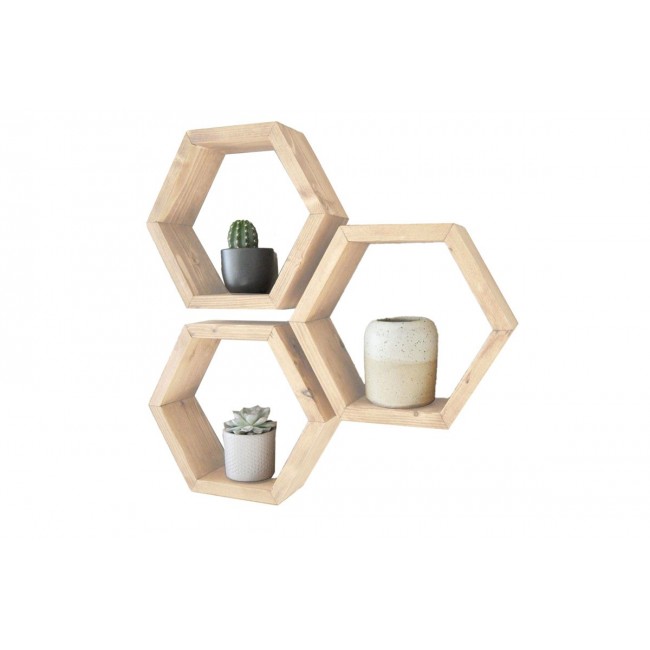 Ραφιέρα τοίχου "RADIX" 3 τμχ από μασίφ ξύλο σε φυσικό χρώμα 30x9x34