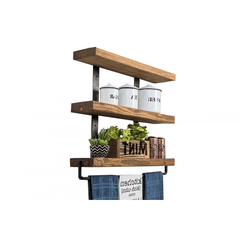 Ραφιέρα τοίχου "EMBER" από μασίφ ξύλο σε καρυδί/μαύρο χρώμα 75x9x68