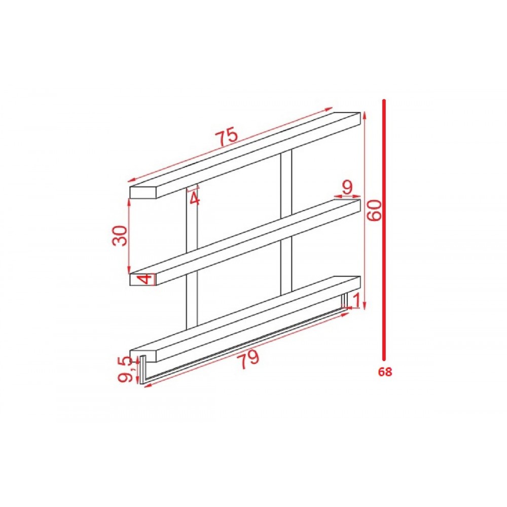Ραφιέρα τοίχου "EMBER" από μασίφ ξύλο σε καρυδί/μαύρο χρώμα 75x9x68