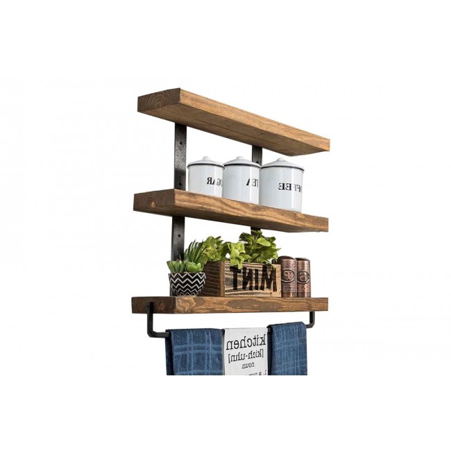 Ραφιέρα τοίχου "EMBER" από μασίφ ξύλο σε καρυδί/μαύρο χρώμα 75x9x68