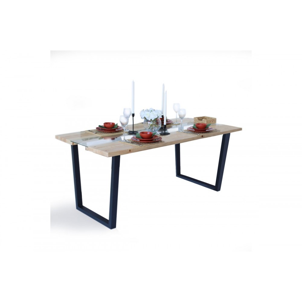 Τραπέζι "LUCIDA" από μασίφ ξύλο σε φυσικό/μαύρο χρώμα 180x90x75