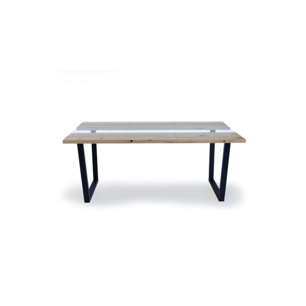 Τραπέζι "LUCIDA" από μασίφ ξύλο σε φυσικό/μαύρο χρώμα 180x90x75