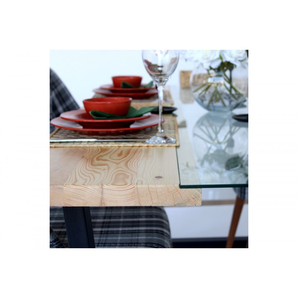 Τραπέζι "LUCIDA" από μασίφ ξύλο σε φυσικό/μαύρο χρώμα 180x90x75