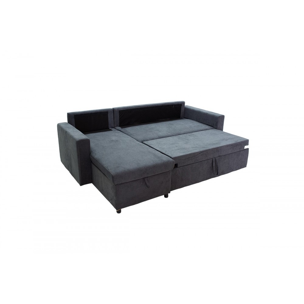 Καναπές-κρεβάτι "LILIAN" με αναστρέψιμη γωνία από ύφασμα σε ανθρακί χρώμα 225x148x81
