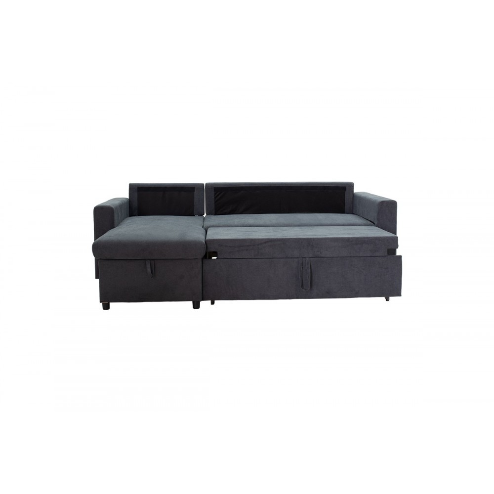 Καναπές-κρεβάτι "LILIAN" με αναστρέψιμη γωνία από ύφασμα σε ανθρακί χρώμα 225x148x81
