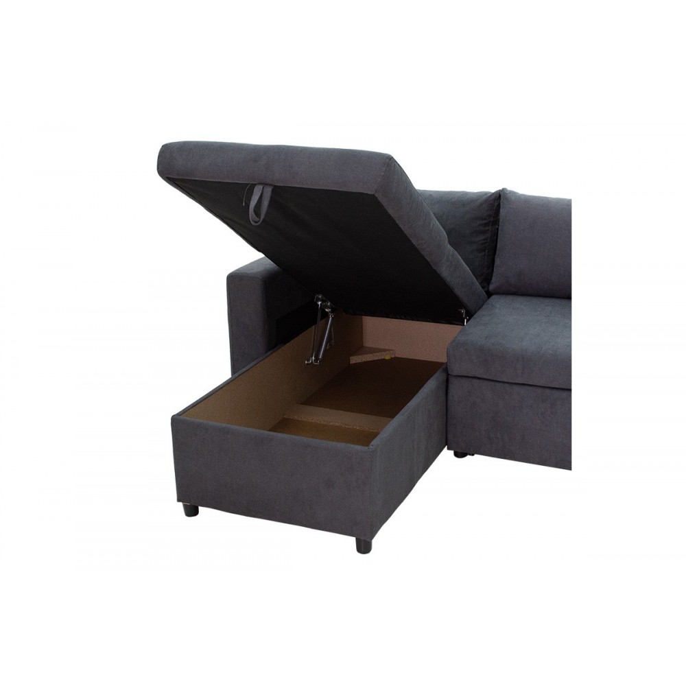 Καναπές-κρεβάτι "LILIAN" με αναστρέψιμη γωνία από ύφασμα σε ανθρακί χρώμα 225x148x81