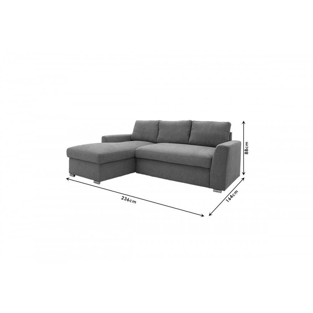 Καναπές-κρεβάτι "BELLE" δεξιά γωνία από ύφασμα σε ανθρακί χρώμα 236x164x88