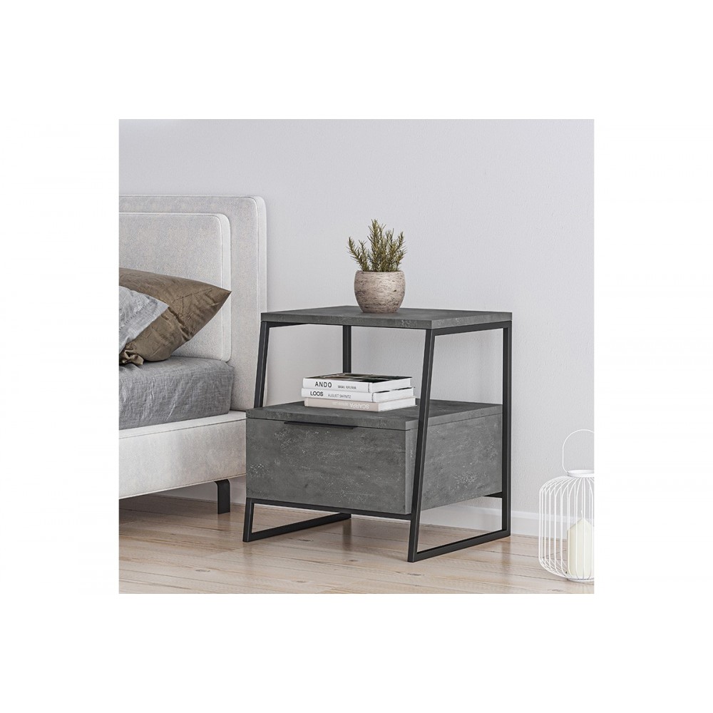 Κομοδίνο "JOHANA" σε μαύρο/γκρι antique χρώμα 45x40x50