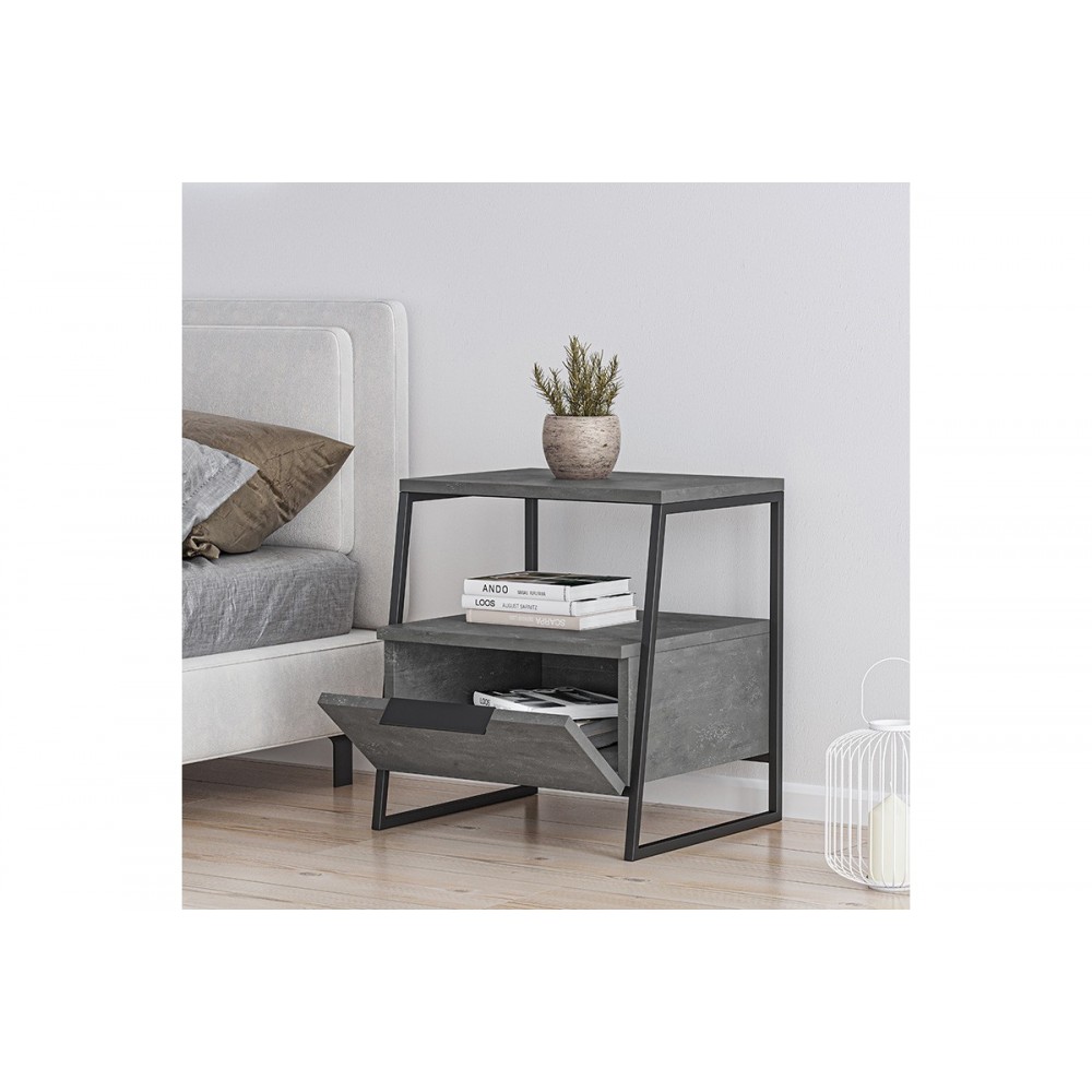 Κομοδίνο "JOHANA" σε μαύρο/γκρι antique χρώμα 45x40x50