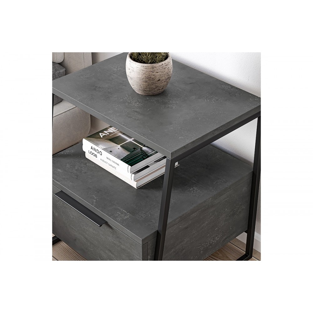 Κομοδίνο "JOHANA" σε μαύρο/γκρι antique χρώμα 45x40x50