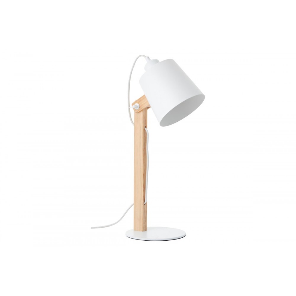Φωτιστικό επιτραπέζιο "PWL-1140" από μέταλλο/ξύλο σε λευκό/φυσικό χρώμα Ε27 14x20x40