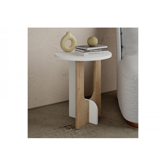 Τραπέζι βοηθητικό "LUNA" σε λευκό/φυσικό χρώμα Φ40x47