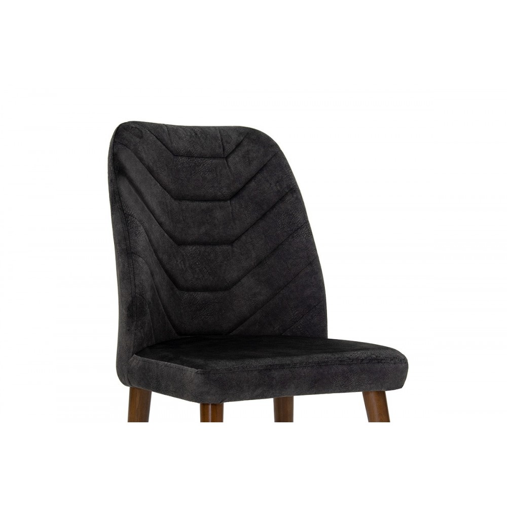 Καρέκλα "ADELINE" από βελούδο/ξύλο σε ανθρακί/καρυδί χρώμα 49x52x91