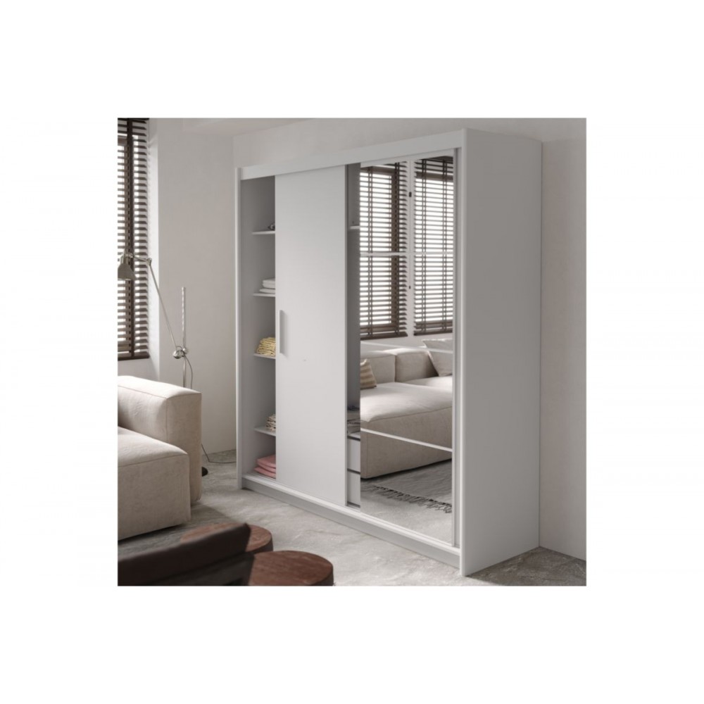 Ντουλάπα τρίφυλλη "ELODIE" με καθρέφτη σε λευκό χρώμα 200x61x216