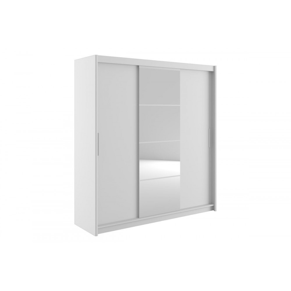 Ντουλάπα τρίφυλλη "ELODIE" με καθρέφτη σε λευκό χρώμα 200x61x216