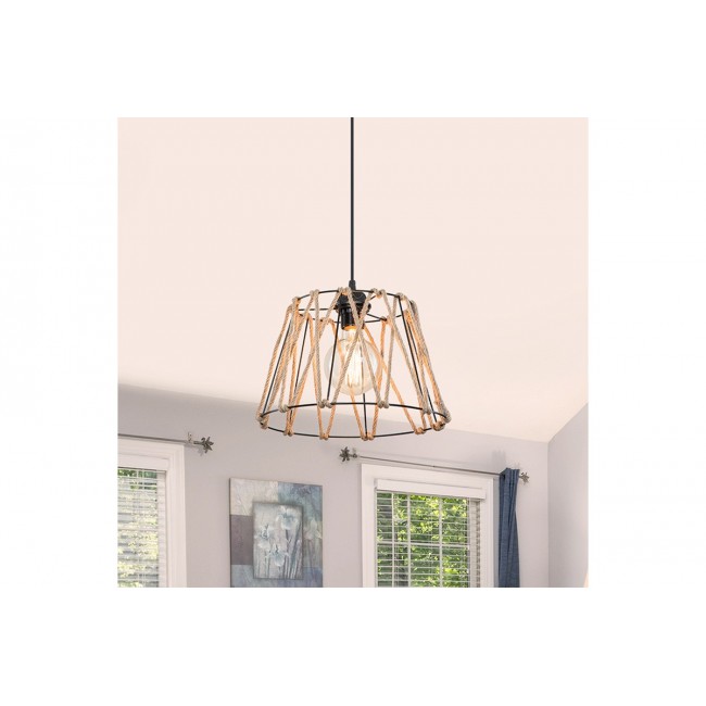 Φωτιστικό μονόφωτο "PWL-1160" από μέταλλο/σχοινί σε μαύρο/μπεζ χρώμα Ε27 Φ30x54