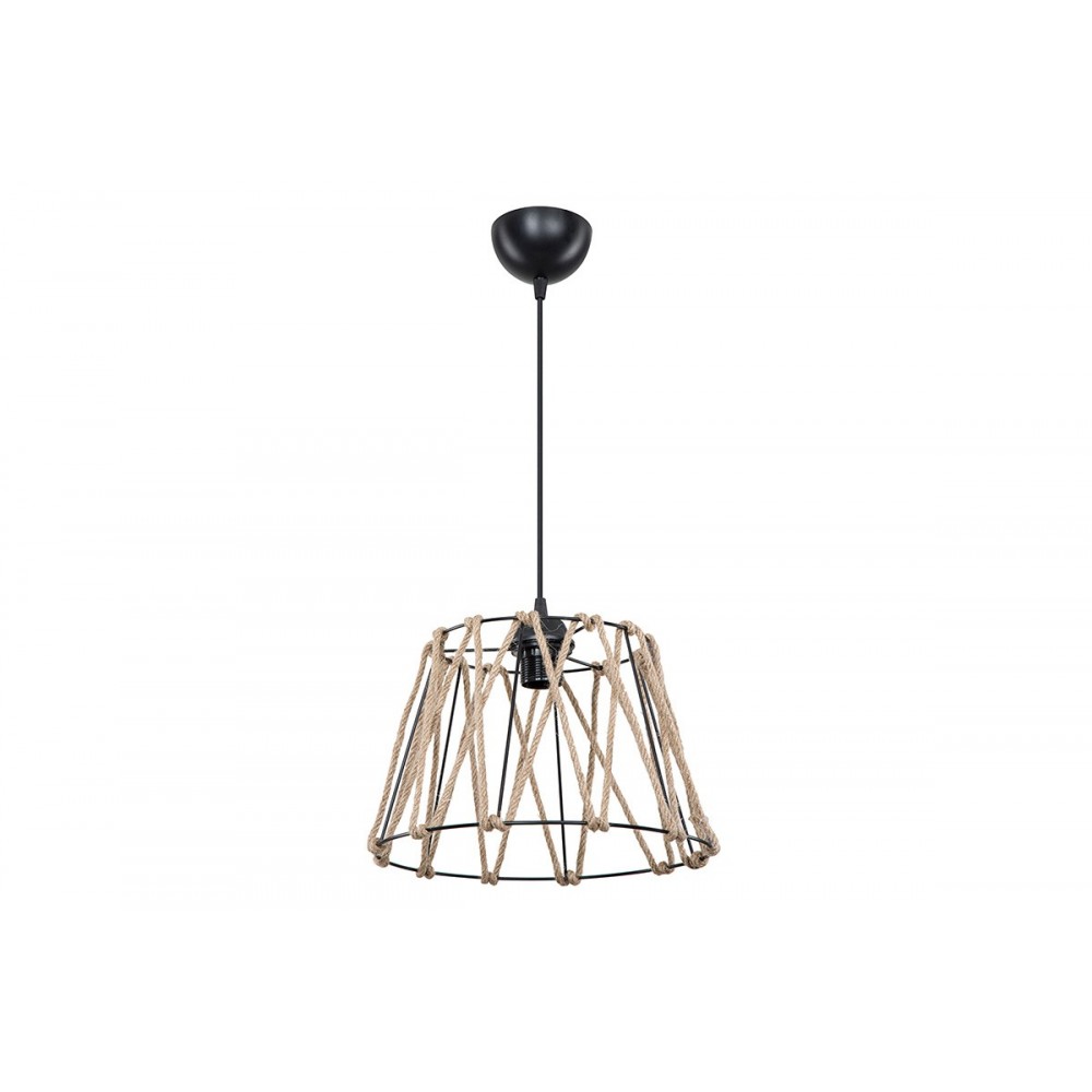 Φωτιστικό μονόφωτο "PWL-1160" από μέταλλο/σχοινί σε μαύρο/μπεζ χρώμα Ε27 Φ30x54