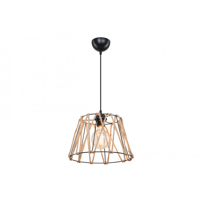 Φωτιστικό μονόφωτο "PWL-1160" από μέταλλο/σχοινί σε μαύρο/μπεζ χρώμα Ε27 Φ30x54