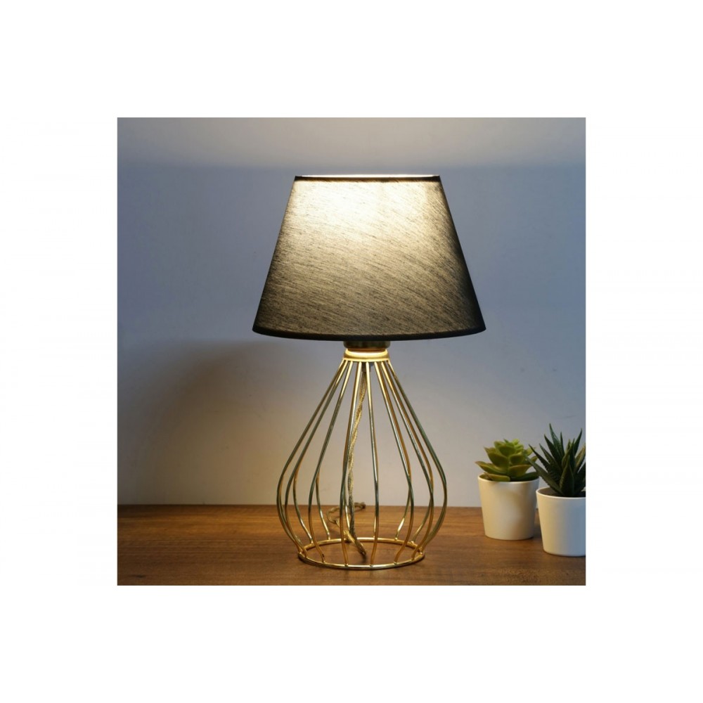 Φωτιστικό επιταπέζιο "PWL-1150" από ύφασμα/μέταλλο σε μαύρο/χρυσό χρώμα Ε27 Φ22x37