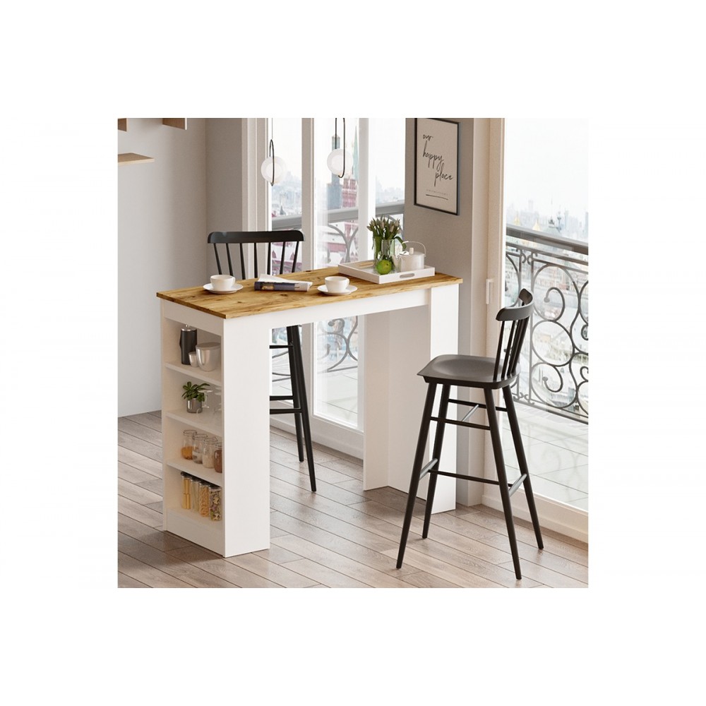 Τραπέζι μπαρ "RIFF" σε λευκό/καρυδί χρώμα 120x51.5x101.5