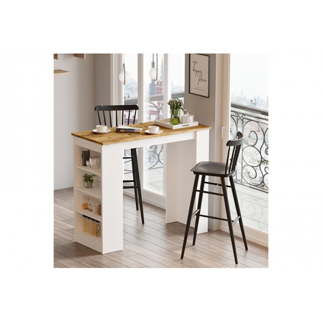 Τραπέζι μπαρ "RIFF" σε λευκό/καρυδί χρώμα 120x51.5x101.5