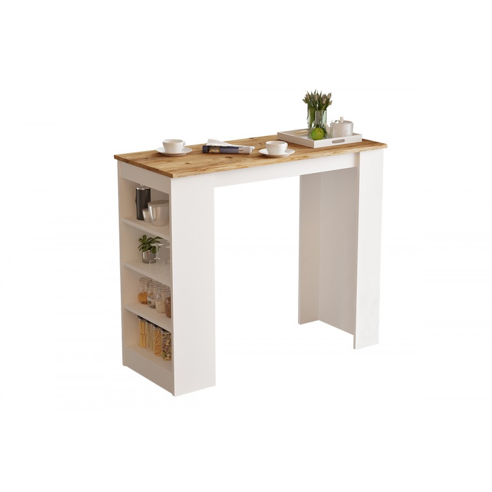 Τραπέζι μπαρ "RIFF" σε λευκό/καρυδί χρώμα 120x51.5x101.5