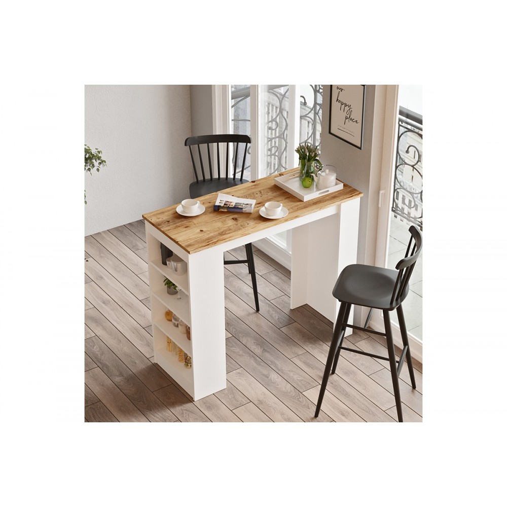 Τραπέζι μπαρ "RIFF" σε λευκό/καρυδί χρώμα 120x51.5x101.5