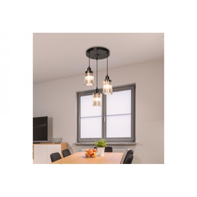 Φωτιστικό τρίφωτο "PWL-1195" από μέταλλο/PP σε χρώμα μαύρο/amber Φ30x80