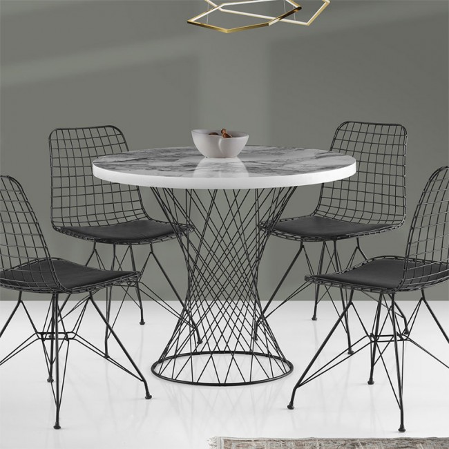 Tραπέζι "ROTER" στρόγγυλο από μέταλλο/mdf σε χρώμα μαύρο/λευκό μαρμάρου Φ90x75