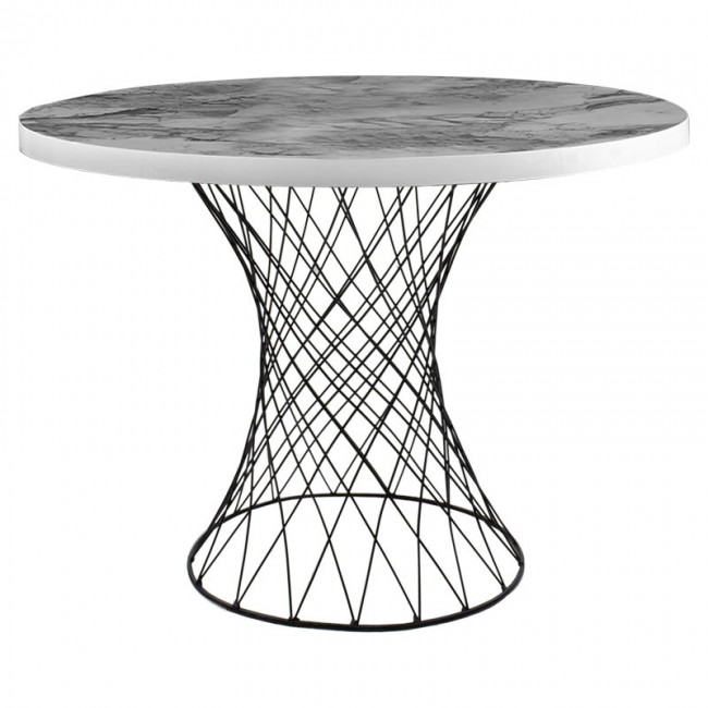 Tραπέζι "ROTER" στρόγγυλο από μέταλλο/mdf σε χρώμα μαύρο/λευκό μαρμάρου Φ90x75