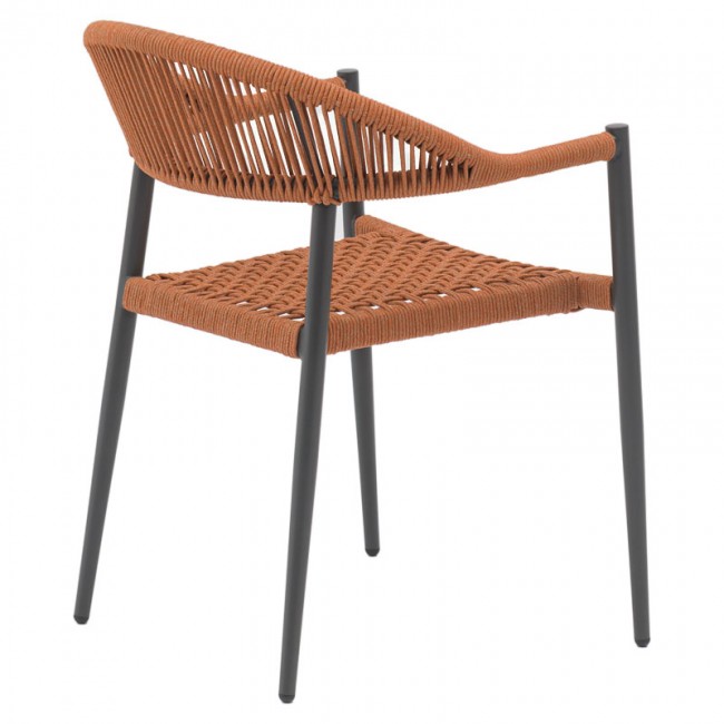 Πολυθρόνα κήπου "FREIBURG" από αλουμίνιο/σχοινί σε χρώμα μαύρο/μόκα 57x59x77