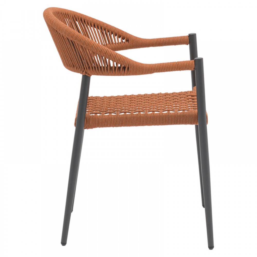 Πολυθρόνα κήπου "FREIBURG" από αλουμίνιο/σχοινί σε χρώμα μαύρο/μόκα 57x59x77