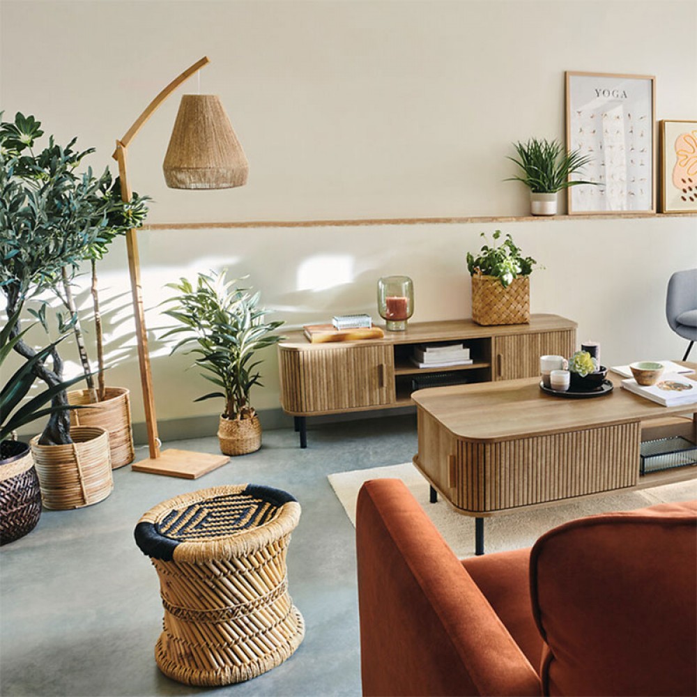 Φωτιστικό δαπέδου "PWL-1211" από μπαμπού σε χρώμα μπεζ 52x30x158 Ε27