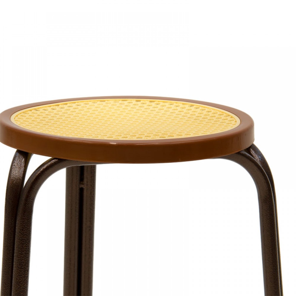 Σκαμπό "PWF-0657" από μέταλλο/rattan σε χρώμα καφέ σφυρήλατο/μπεζ Φ35x45