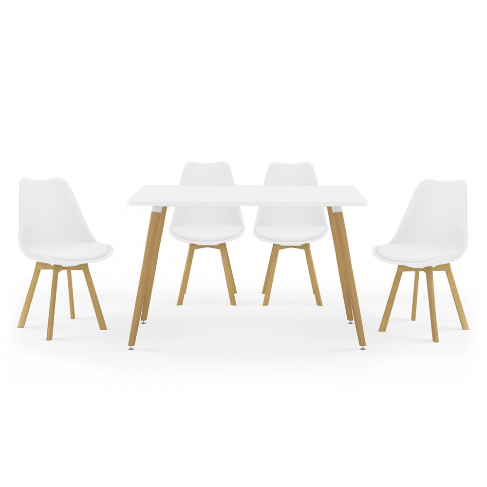 Σετ τραπεζαρίας "BUENO" 5τμχ σε λευκό/φυσικό χρώμα 120x80x76