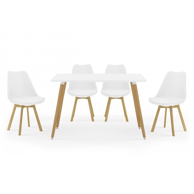 Σετ τραπεζαρίας "BUENO" 5τμχ σε λευκό/φυσικό χρώμα 120x80x76