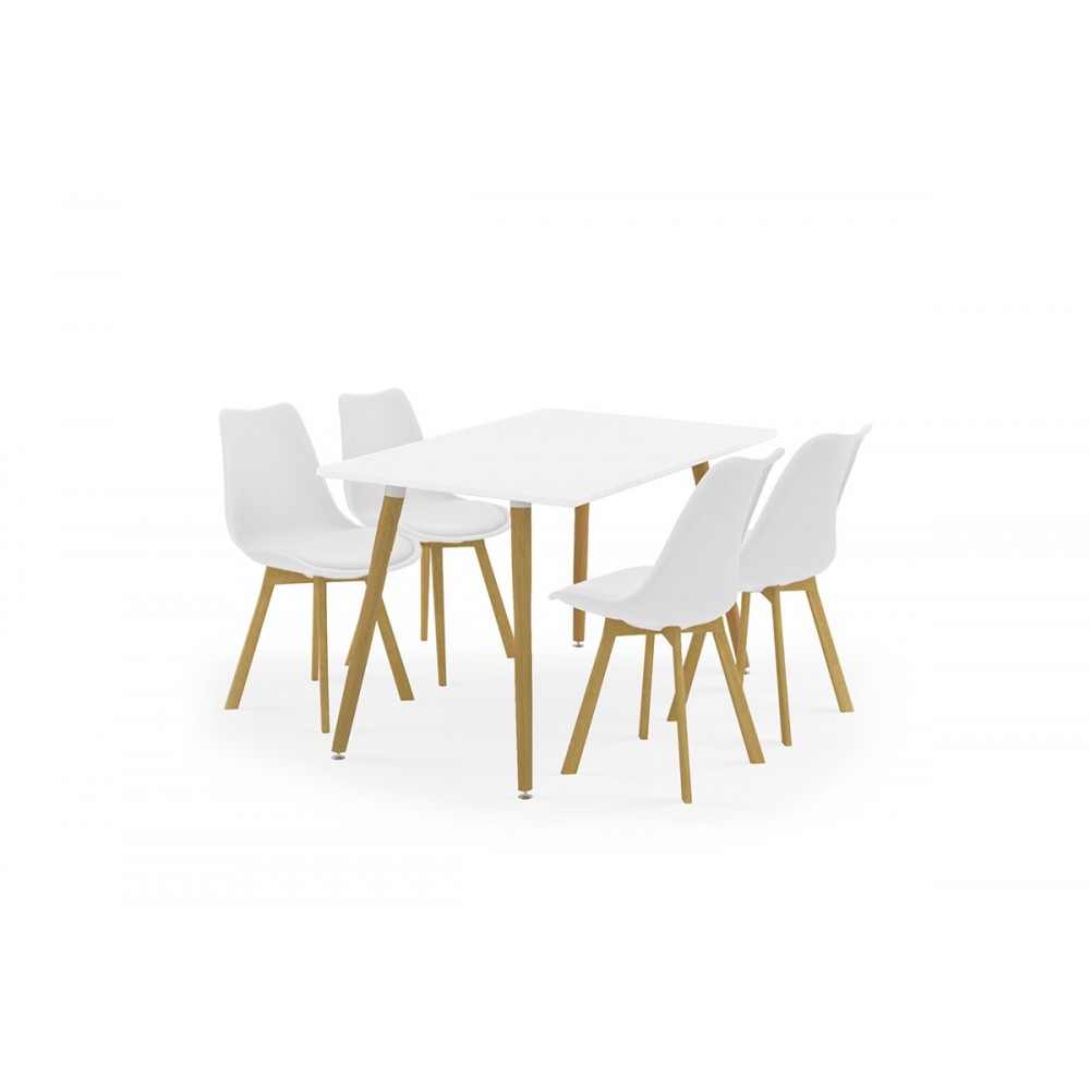 Σετ τραπεζαρίας "BUENO" 5τμχ σε λευκό/φυσικό χρώμα 120x80x76