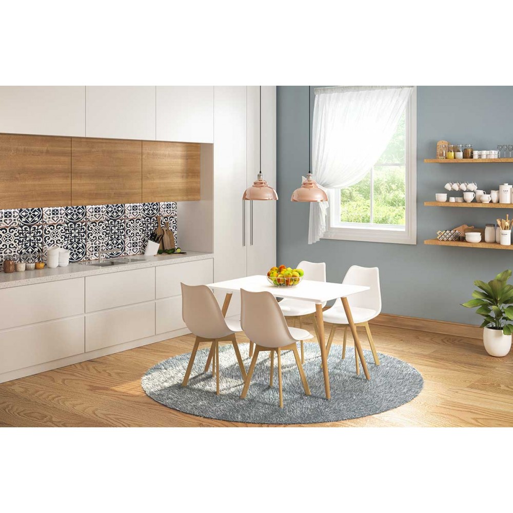 Σετ τραπεζαρίας "BUENO" 5τμχ σε λευκό/φυσικό χρώμα 120x80x76