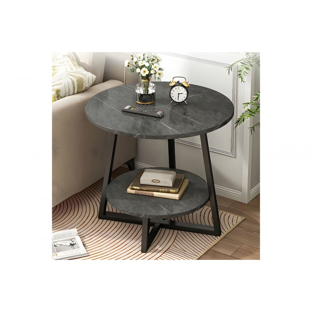 Τραπέζι σαλονιού βοηθητικό "ROTA" από MDF/μέταλλο σε μαύρο/ανθρακί με εφέ μαρμάρου χρώμα Φ60x60