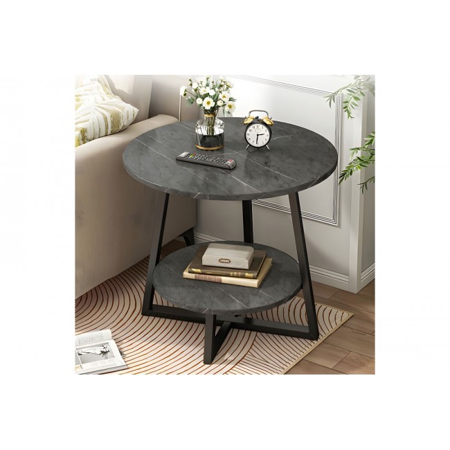 Τραπέζι σαλονιού "ROTA" από MDF/μέταλλο σε μαύρο/ανθρακί με εφέ μαρμάρου χρώμα Φ60x60