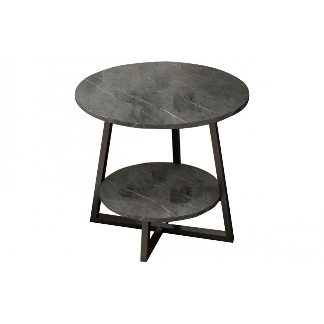 Τραπέζι σαλονιού "ROTA" από MDF/μέταλλο σε μαύρο/ανθρακί με εφέ μαρμάρου χρώμα Φ60x60