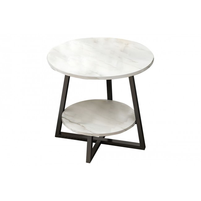 Τραπέζι σαλονιού "ROTA" από MDF/μέταλλο σε μαύρο/λευκό με εφέ μαρμάρου χρώμα Φ60x60