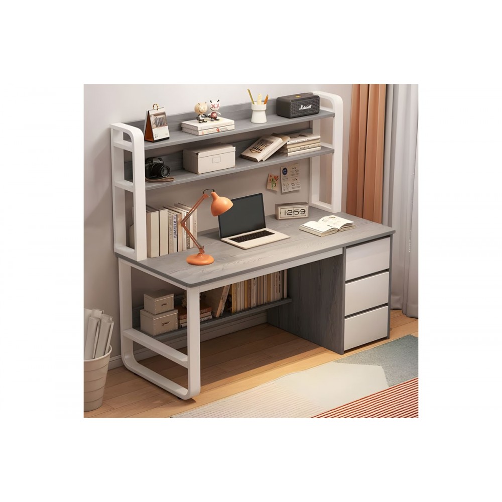 Γραφείο με ραφιέρα "SOCO" από MDF/μέταλλο σε γκρι/λευκό χρώμα 120x50x147