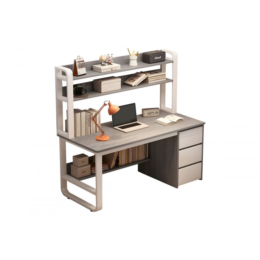 Γραφείο με ραφιέρα "SOCO" από MDF/μέταλλο σε γκρι/λευκό χρώμα 120x50x147