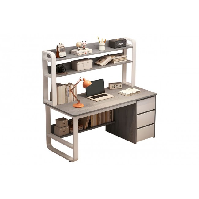 Γραφείο με ραφιέρα "SOCO" από MDF/μέταλλο σε γκρι/λευκό χρώμα 120x50x147